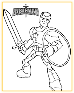 Bibleman with Sword & Shield coloring sheet